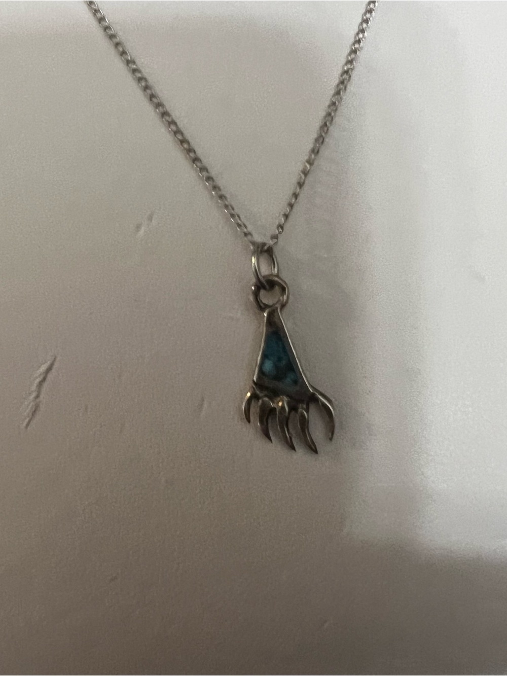 Sterling Silver Turquoise Triangle Claw Pendant Necklace - Blue